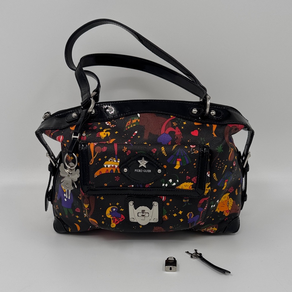 Piero Guidi Black and Multicolor Magic Circus Shoulder Bag